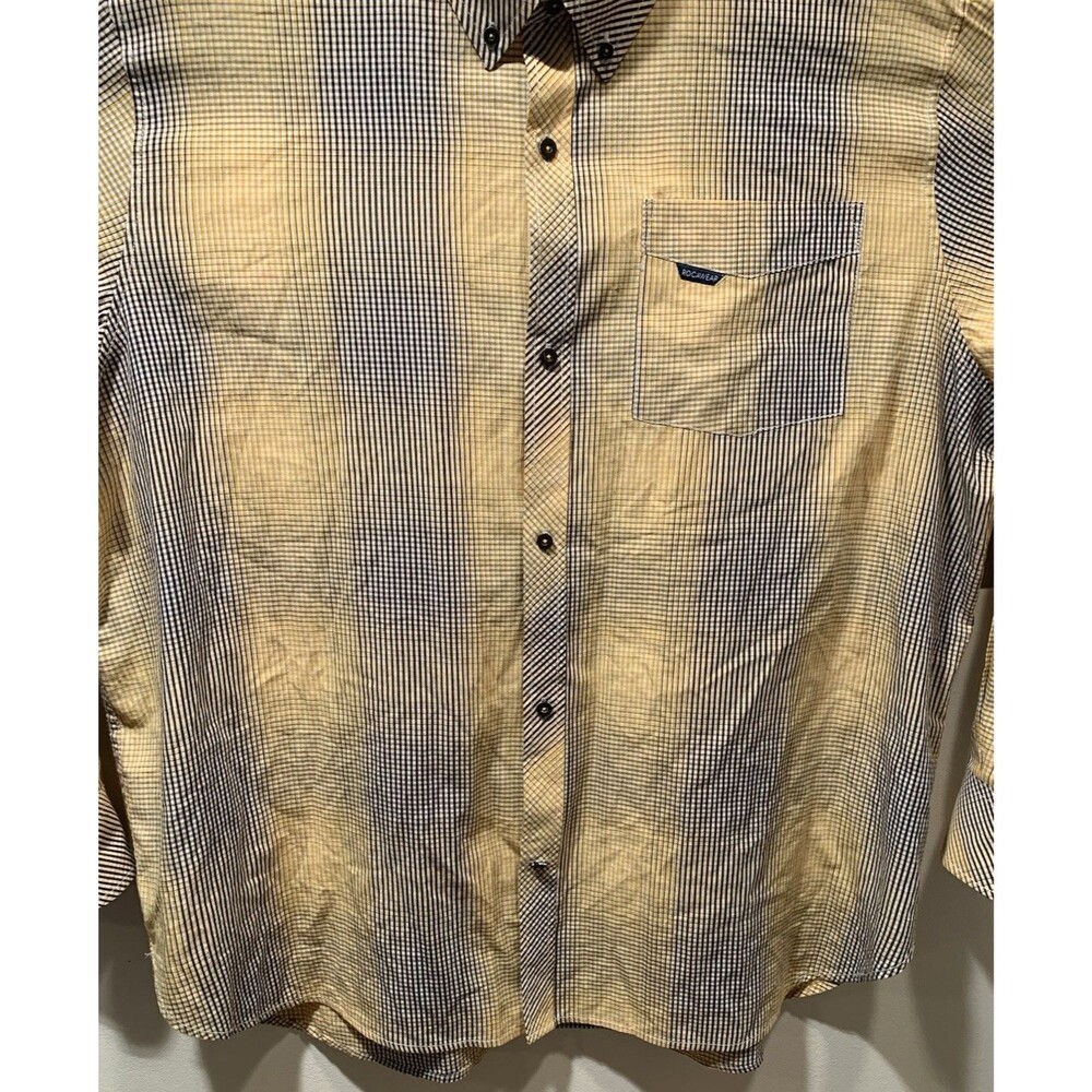 3XL Rocawear Classic Yellow/White/Brown Fade Checks Button Down Long Sleeve - Picture 11 of 16